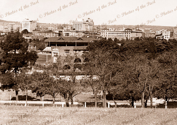 View across Adelaide Oval to city, SA 1940s. South Australia