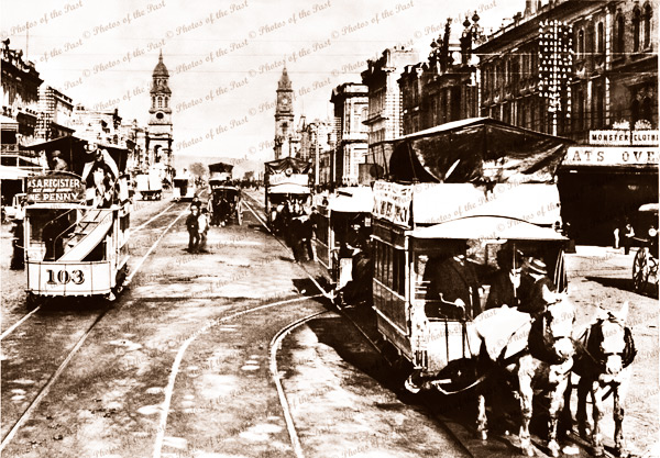 Horse trams, King William St Adelaide, SA.c1895. Soth Australia