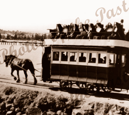 Horse drawn tram with Nuns on Causeway, Victor Harbor. SA. South Australia