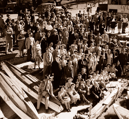 Crowd at Pearson's Hire boatshed, Victor Harbor SA. South Australia.. 1950s
