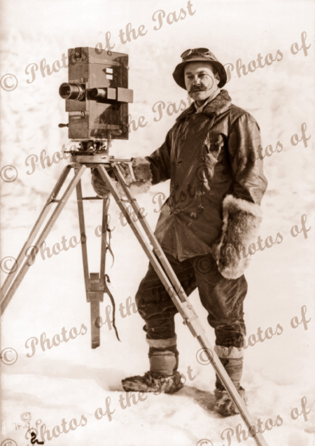 Herbert Ponting, photographer for British Antarctic Expedition, BAE. tripod. Exploration, c1910.