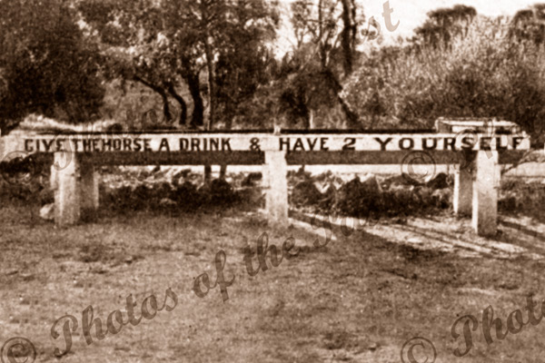 Horse trough in front of Belair Hotel, SA. 1936