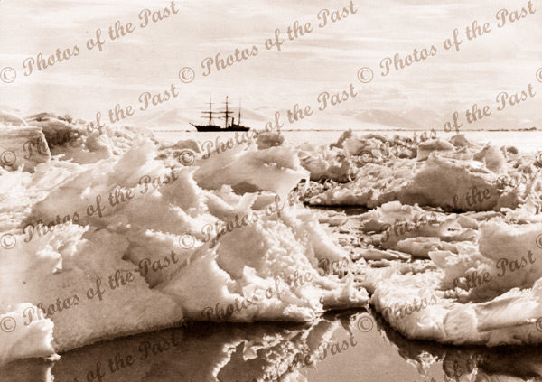 Aux barque TERRA NOVA in McMurdo Sound, Antarctica, 1910. shipping. snow and ice