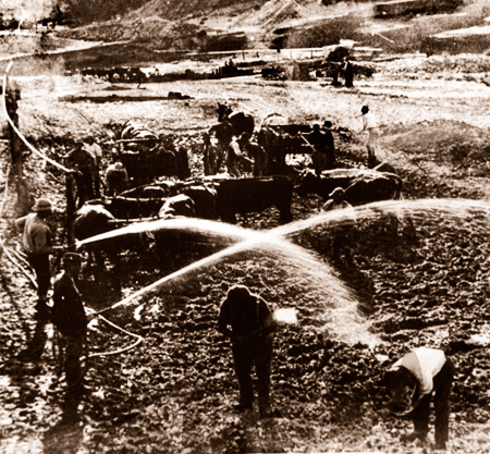Construction of Hindmarsh Valley Reservoir, SA. South Australia. 1920s. Dam. Hoses