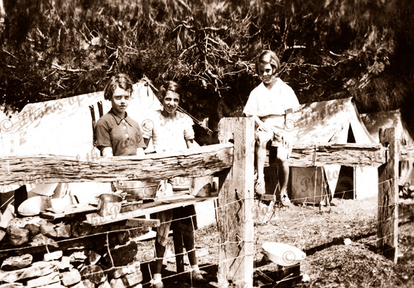 Second Valley, SA. Campers in Caravan Park. 1937. South Australia