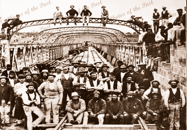Construction team - Murray Bridge SA (laying railway) c1887. South Australia.
