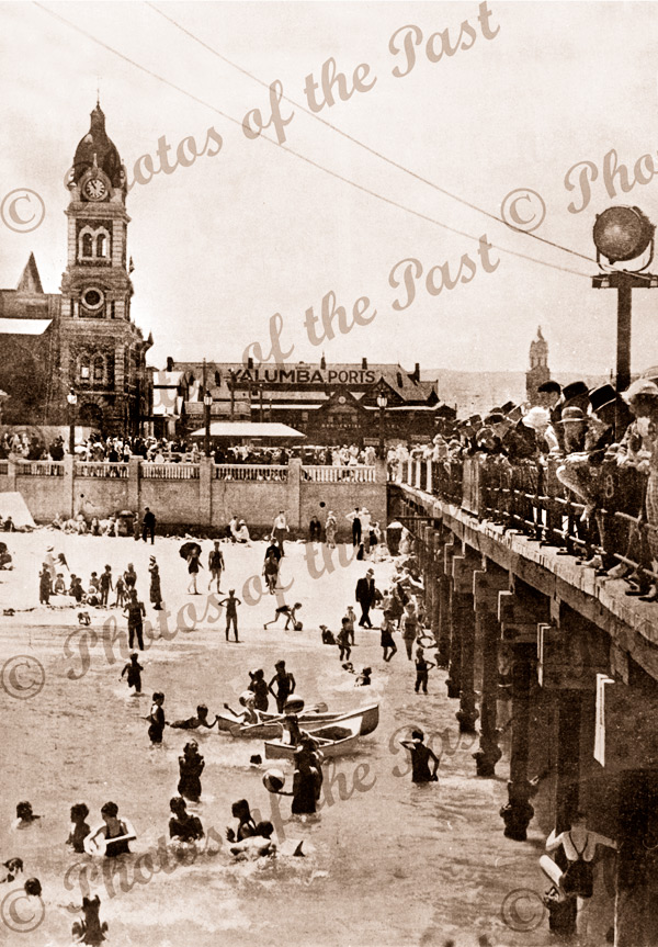 Glenelg, looking to beach & square from jetty. 28 Dec 1933. South Australia. Proclamation Day