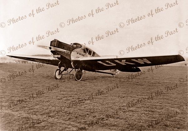 G31 Junkers MT WEDGE VH-UKW Eyre Peninsular Airways, SA. 1920s. South Australia. Airplane