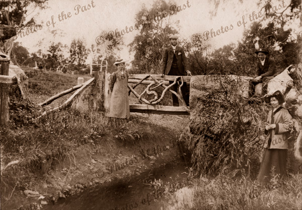 Elma & Vernon Smith at rustic bridge. National Park, SA. South Australia. 1910