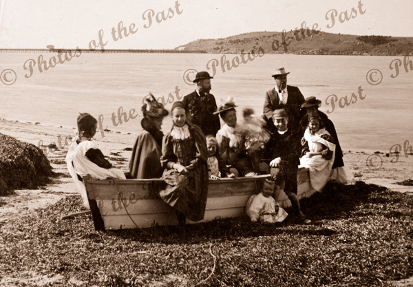 Picnic party and their boat, Victor Harbor, SA. South Australia. c1900