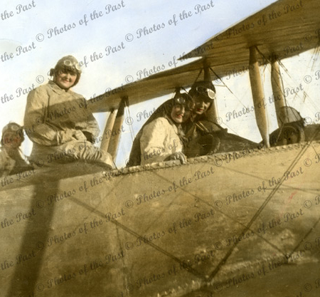 Butler & others in his Avro bi-plane (hand tinted) 1920. aviation