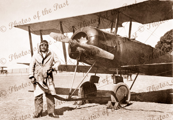 Bernard J Cullen with Harry Butler's Avro Bi-plane 26 Dec.1919. Aviation