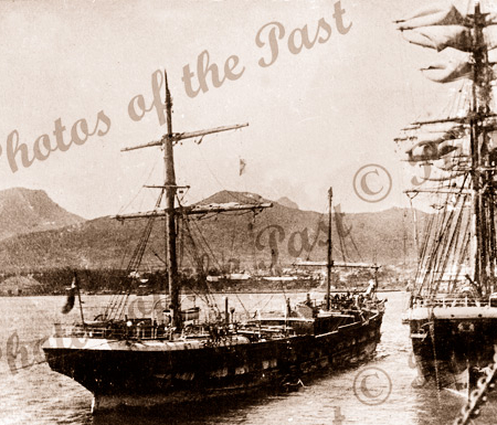3M Ship LOCH VENNACHAR arriving Port Louis, Mauritius, under jury rig. built 1875