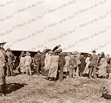Crowd around Butler's plane at Minlaton prior to return flight to Adelaide, SA. 1919. Aviator. South Australia.