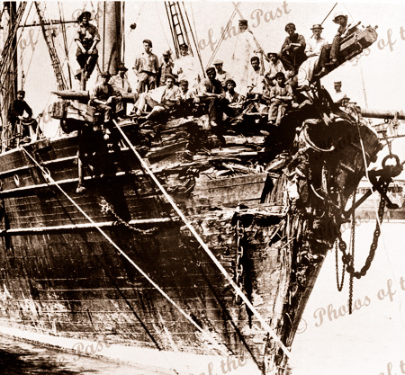 TORRENS at Port Adelaide after hitting iceberg in Southern Ocean. South Australia. Ship. 1899