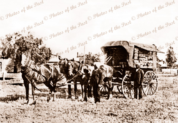 Mullah & Bugwan Singh & their hawker van near Kerang/Swan Hill, Victoria. Horses