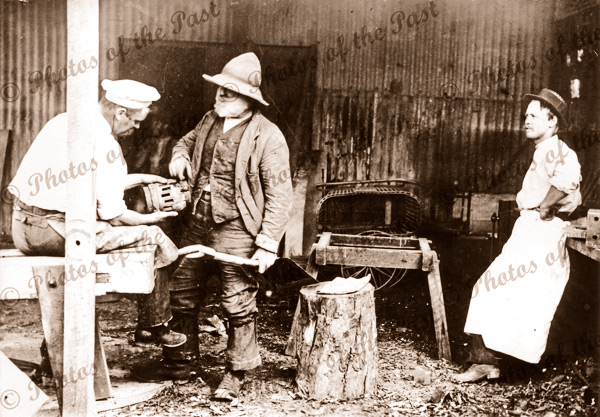 John Foster Sen.(L) Wheelwright & Blacksmith workshop Albert Pk, SA. Adelaide. South Australia. 1870s