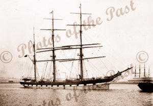 3M Barque LOCH TAY under tow out of Victoria Dock, Melbourne, VIC. Built 1869. Shipping. Victoria.
