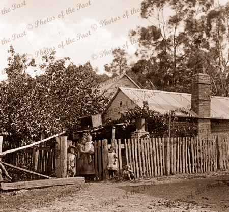 An early cottage at Hahndorf, SA. c1890. small children. South Australia