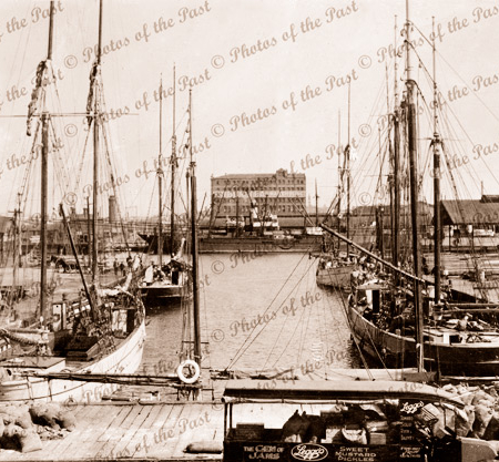 Little Dock, Melbourne. VIC. Ketch LEETA MAY on left. Shipping