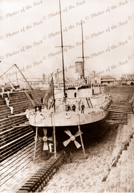 H.M.V.S. CERBERUS in Dry Dock Melbourne, Vic. Victoria. Shipping 1874