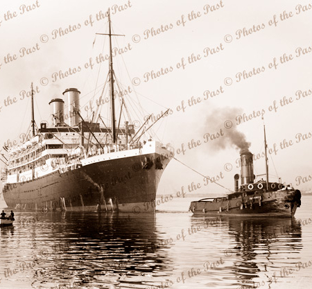 RMS OTRANTO & tug TOORONGA at Melbourne. Vic. c1910s. Victoria. Shipping