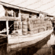 Loaded wool barge PARAGON & PS BANTAM at Echuca Vic. Victoria. 1893. paddle streamer. Murray River