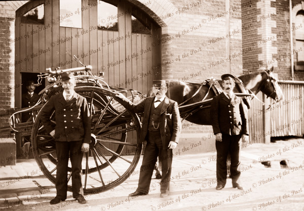 Horse drawn firecart. Melbourne Fire Brigade. Vic. Victoria. c1910