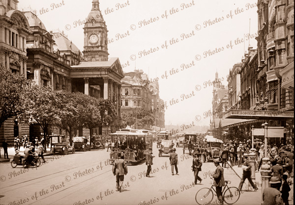 Swanston St, Melbourne, Vic. Looking from Little Collins Street. c1915. Victoria. Tram. Bicycle