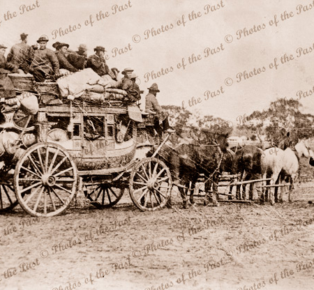 Stage coach laden with Chinese enroute to the Goldfields. Vic. c1910s. Victoria. goldrush