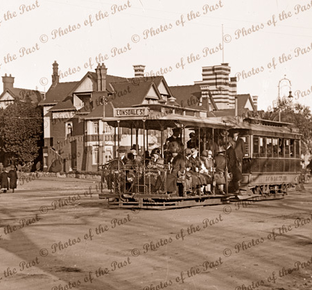 Lonsdale Street tram at corner of High Street & St Kilda Road, Melbourne. Victoria. c1920s