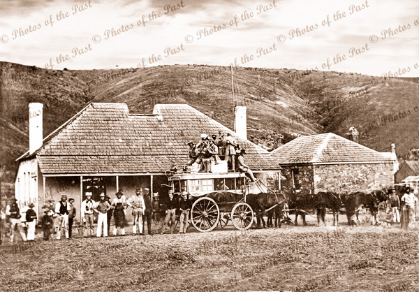 Old 'Horseshoe Inn' at Noarlunga, SA. South Australia. 1860. Horse and carriage