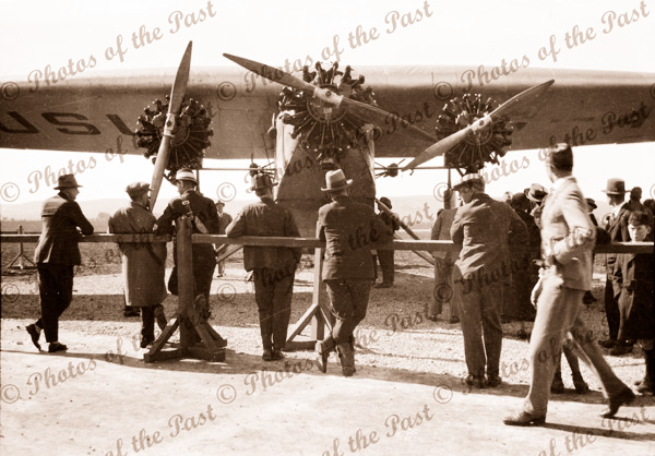 Kingsford Smith's SOUTHERN CROSS at Parafield, SA. aeroplane. South Australia 1932