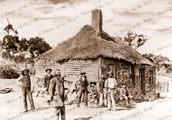 The original 'Bush Inn' at Willunga, SA. South Australia. 1880. Thatch Roof