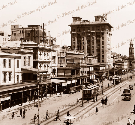 King William St. Adelaide, SA. South Australia. 1920s. trams