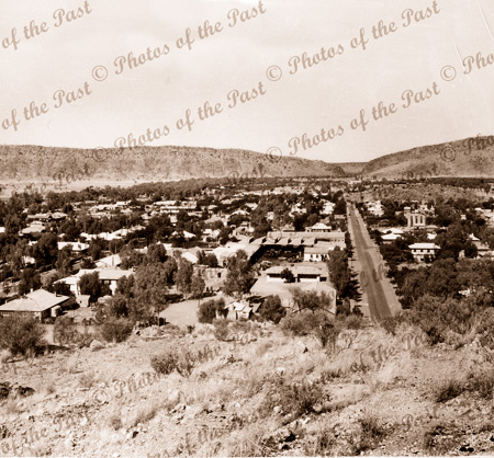 Alice Springs township from Anzac Hill (Billy Goat Hill), NT. Northern Territory. 1950s