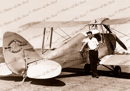 Rev. D.L. McCaskill & Methodist Inland Mission Tiger Moth plane. Meekatharra, WA. Western Australia. 1930s. Aviation