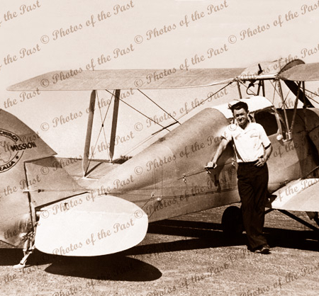 Rev. D.L. McCaskill & Methodist Inland Mission Tiger Moth plane. Meekatharra, WA. Western Australia. 1930s. Aviation