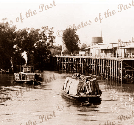 PS ALERT & barge at Echuca wharf. Victoria. 1900. Paddleboat