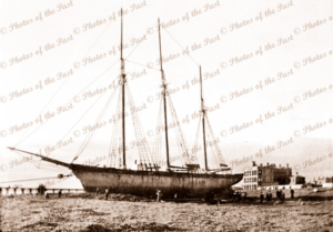 3m schooner LEMAEL ashore after storm, Largs Bay, SA. South Australia. Shipping. 1901