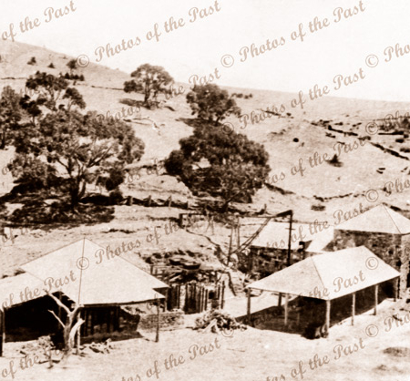 Talisker Mine, showing furnaces, engine house & crushing house, SA. 1870s? Cape Jervis, South Australia