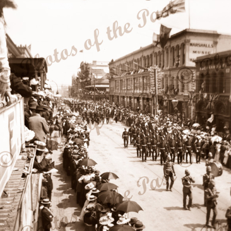 Imperial troops & police marching along Rundle St, Adelaide, South Australia. C1900