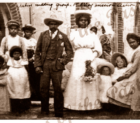 Wedding at Point McLeay Mission, Lake Alexandrina, South Australia. Aboriginal. 1906, from post card