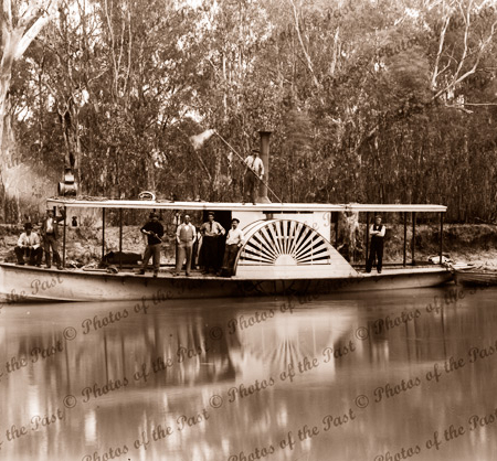 PS EVA pleasure steamer with group of shooters near Barmah Lakes, Victoria. Paddle steamer, riverboat. C1934