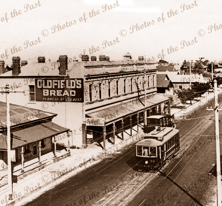 Jetty Rd, Largs Bay, SA. Showing tram & Oldfield's building Tram began May 1917. South Australia