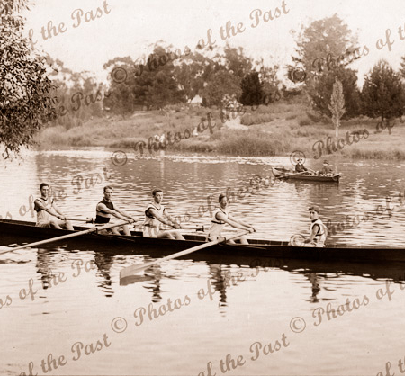 Adelaide High School Rower Team 1917-18, on the Torrens River. Cox four. Brian Kelly as cox. 1918