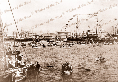 Regatta Day at Port Adelaide, South Australia. New Years Day SS BIRKSGATE on RHS. 1884. Boat. Ship.