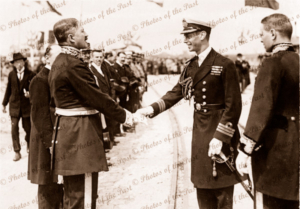 Duke of York arriving Dunkirk, France to lay foundation stone War Memorial, 1927