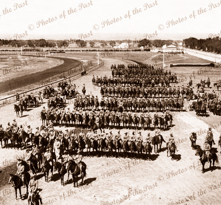 Lighthorsemen on parade at Morphetteville Racecourse, SA. South Australia. World War One