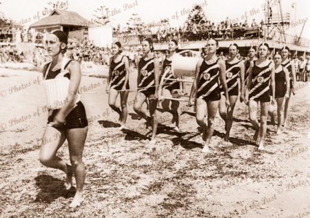 Seacliff Surf Life Saving Club girls at Henley Beach Carnival, SA. South Australia. 1952